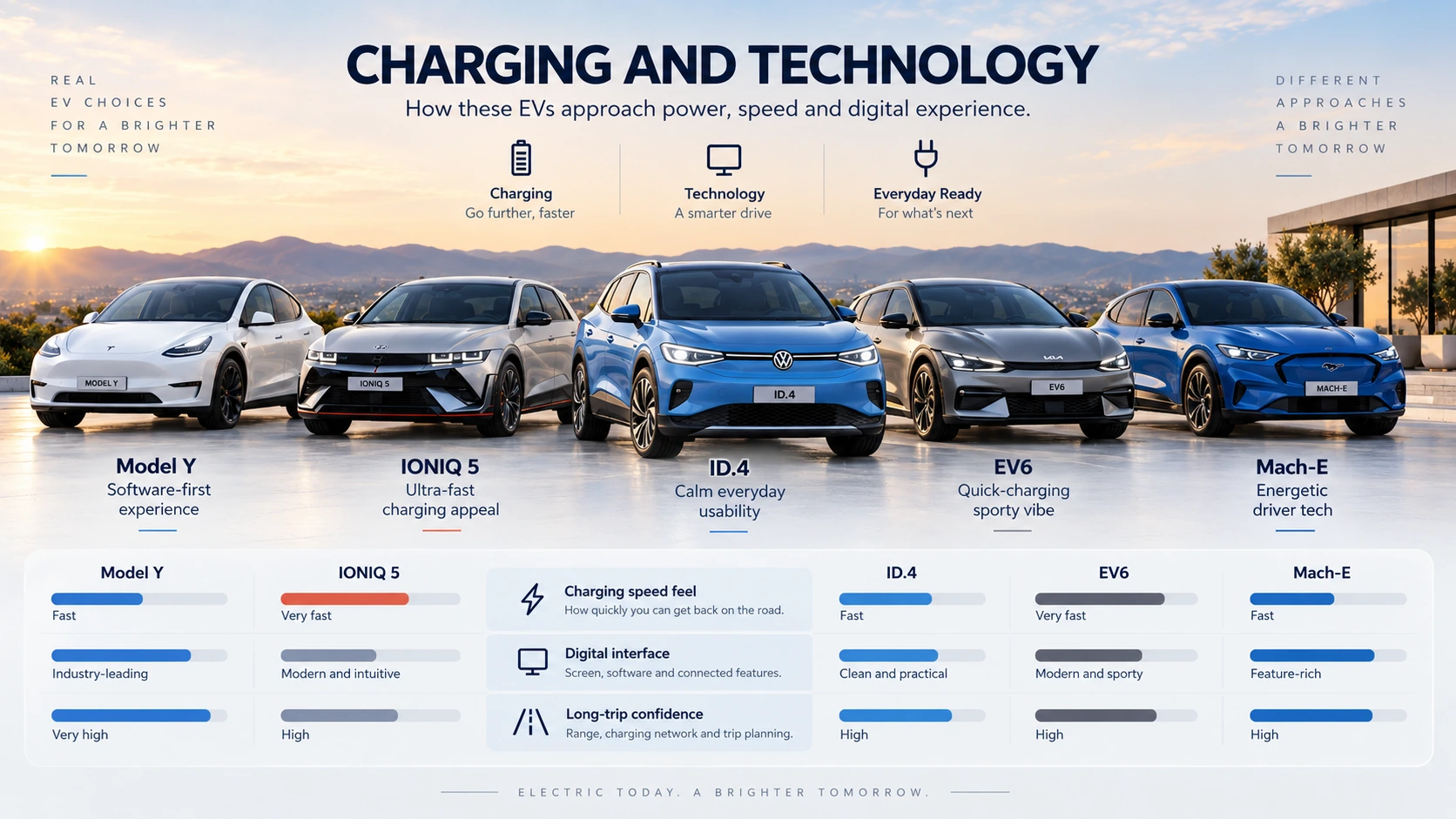Volkswagen ID.4 charging and technology comparison with major EV competitors