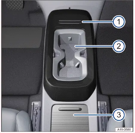 Volkswagen ID.4 center console storage wireless charging USB ports cup holder