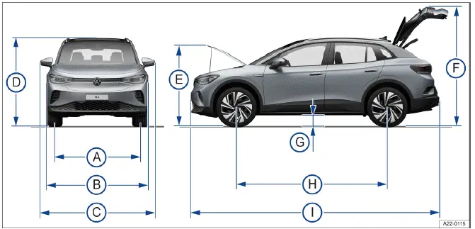 Volkswagen ID.4 overall vehicle dimensions diagram length width height wheelbase Fig1