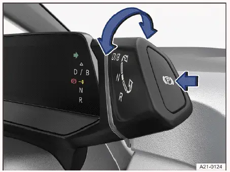 Volkswagen ID.4 driving mode selector with electronic parking brake button