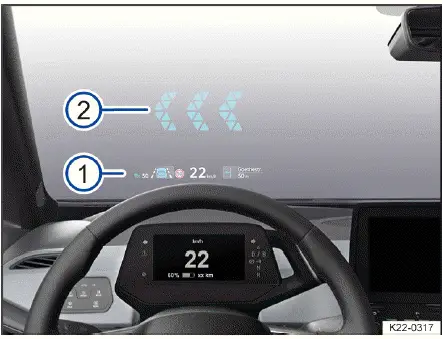 Volkswagen ID.4 head up display HUD projection with augmented reality navigation and speed info