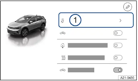 Volkswagen ID.4 infotainment charging procedure selection screen