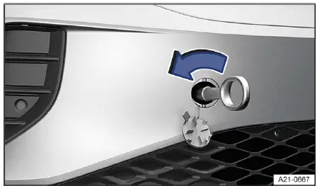 Volkswagen ID.4 front towing eye installation screwing into threaded mount