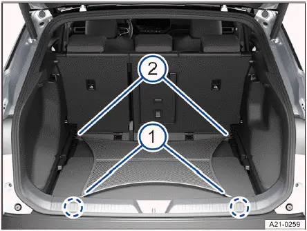 Volkswagen ID.4 luggage net installed flat on luggage compartment floor illustration