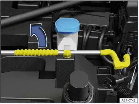 Volkswagen ID.4 hood support rod position in bracket