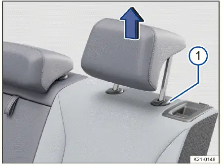 Volkswagen ID.4 removing rear head restraint with release button and upward motion