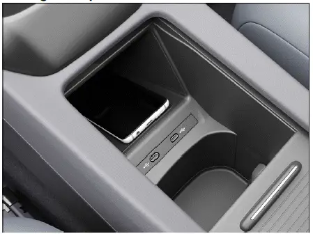 Volkswagen ID.4 storage compartment cover wireless charging area center console closed and open