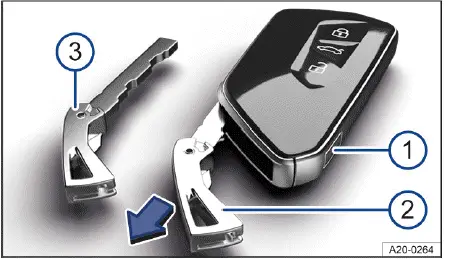 Volkswagen ID.4 key showing emergency key release mechanism