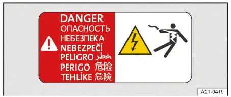 Volkswagen ID.4 high voltage warning label on charger and components