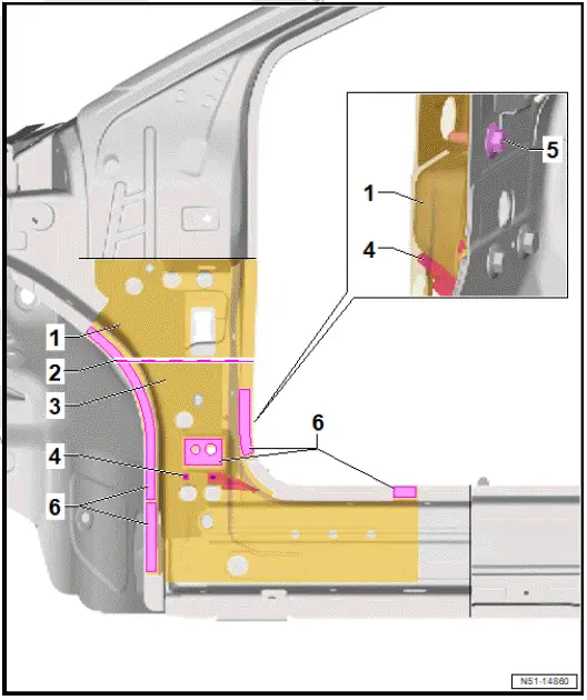 Volkswagen ID.4. Assembly overview - A-pillar reinforcement
