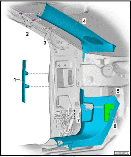 Volkswagen ID.4. Assembly overview - A-pillar trim 