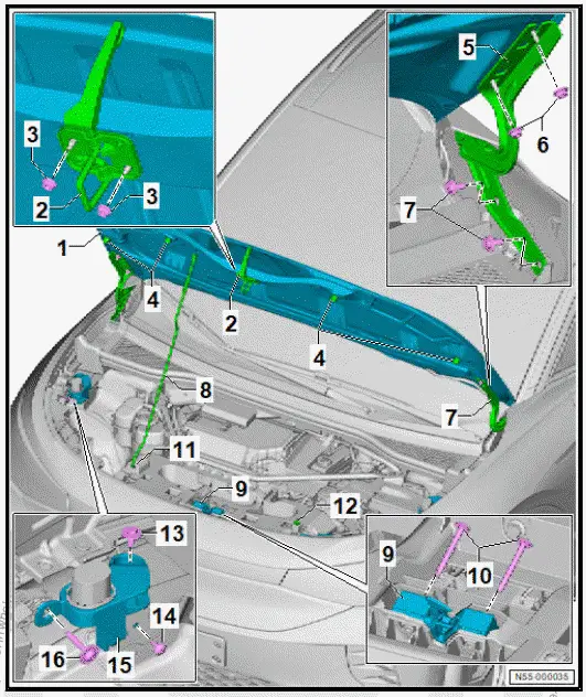 Volkswagen ID.4. Assembly overview - bonnet 