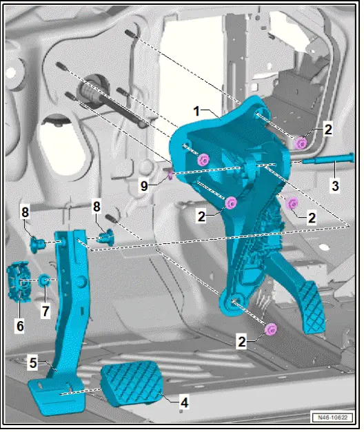 Volkswagen ID.4. Assembly overview - brake pedal, left-hand drive vehicles