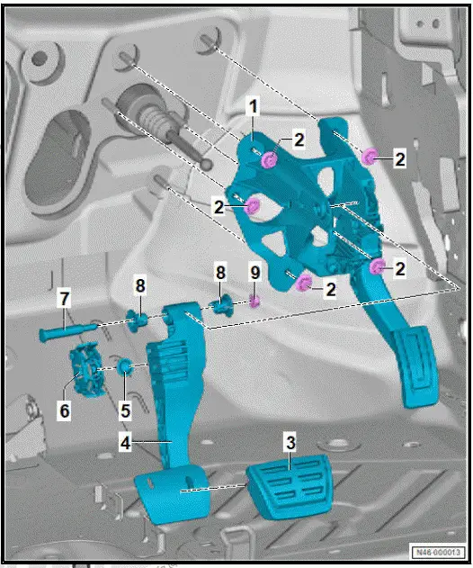Volkswagen ID.4. Assembly overview - brake pedal, right-hand drive vehicles