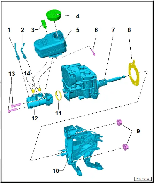Volkswagen ID.4. Assembly overview - brake servo/brake master cylinder, left-hand drive vehicles