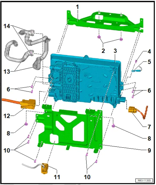 Volkswagen ID.4. Assembly overview - charging unit for high-voltage battery, rear-wheel drive