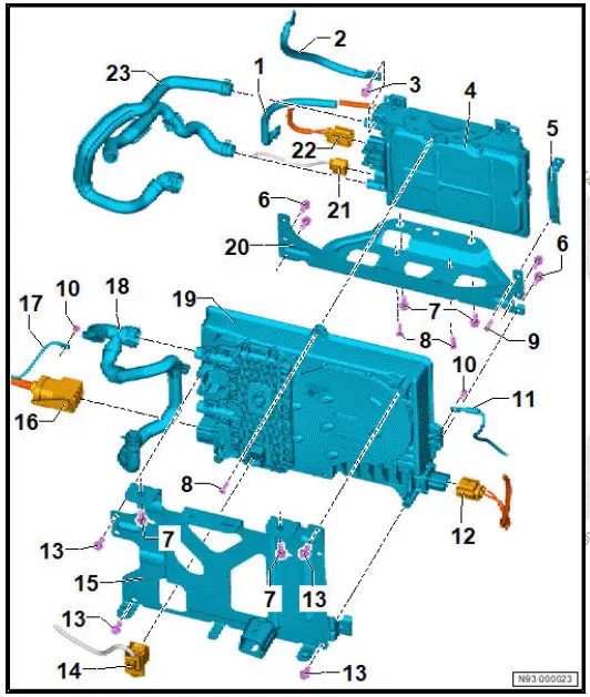 Volkswagen ID.4. Assembly overview - charging unit for high-voltage battery, all-wheel drive
