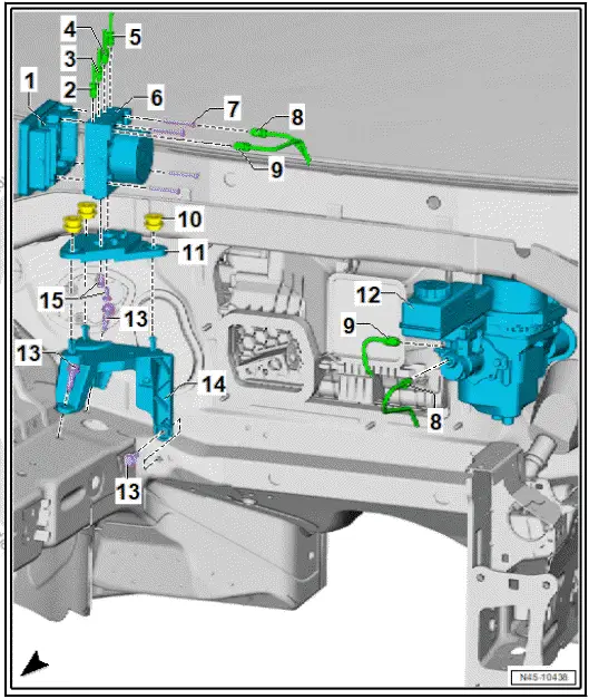 Volkswagen ID.4. Assembly overview - control unit and hydraulic unit, left-hand drive vehicles