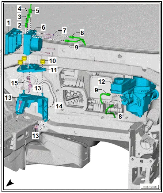 Volkswagen ID.4. Assembly overview - control unit and hydraulic unit, left-hand drive vehicles