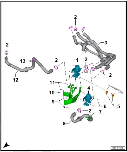 Volkswagen ID.4. Assembly overview - coolant valves 