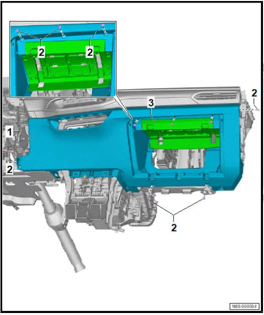 Volkswagen ID.4. Assembly overview - dash panel cover (passenger side)