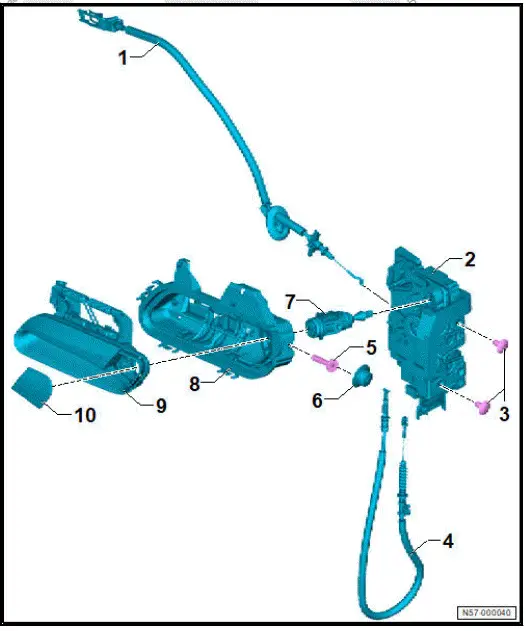 Volkswagen ID.4. Assembly overview - door handle and door lock