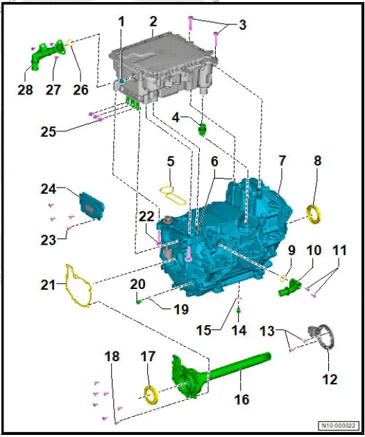 Volkswagen ID.4. Assembly overview - electric drive motor, front