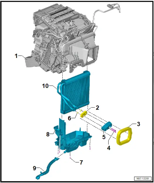 Volkswagen ID.4. Assembly overview - evaporator housing