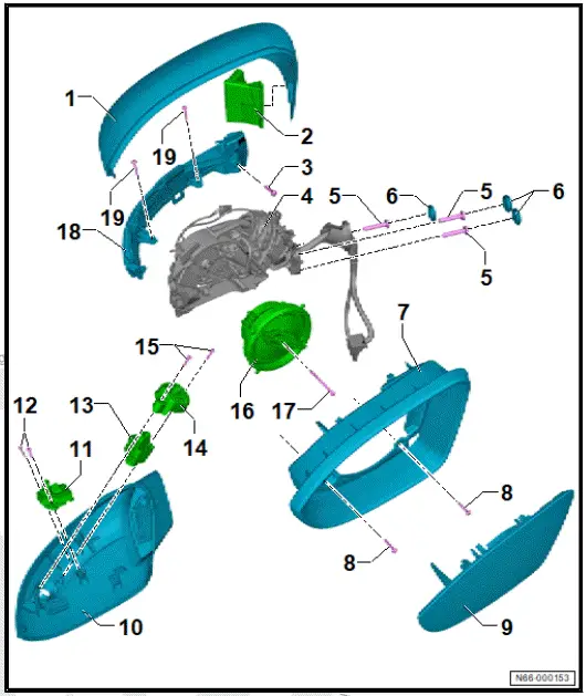 Volkswagen ID.4. Assembly overview - exterior mirror 