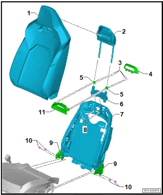 Volkswagen ID.4. Assembly overview - front backrest, Top-Sport