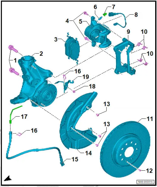 Volkswagen ID.4. Assembly overview - front brake