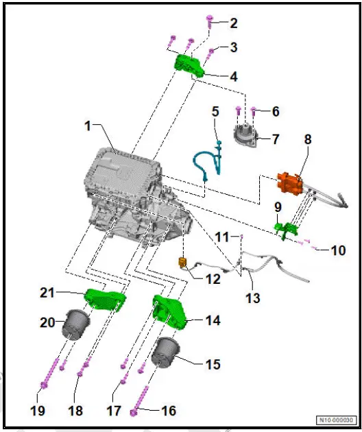 Volkswagen ID.4. Assembly overview - front motor, left-hand drive vehicles