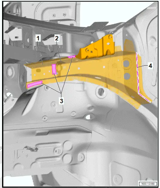 Volkswagen ID.4. Assembly overview - upper longitudinal member 