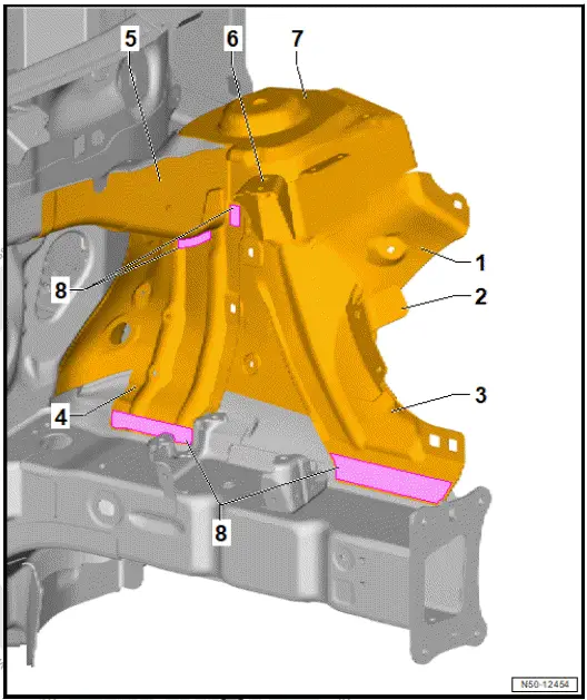 Volkswagen ID.4. Assembly overview - front wheel housing 