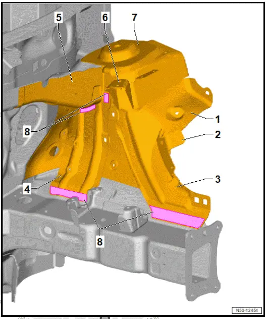 Volkswagen ID.4. Assembly overview - front wheel housing 