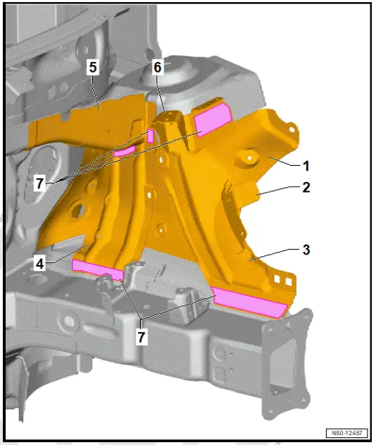 Volkswagen ID.4. Assembly overview - front wheel housing, part section
