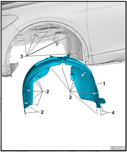 Volkswagen ID.4. Assembly overview - front wheel housing liner