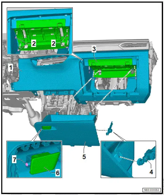 Volkswagen ID.4. Assembly overview - glove compartment