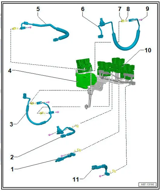 Volkswagen ID.4. Assembly overview - refrigerant lines at heat pump valve unit