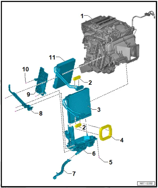 Volkswagen ID.4. Assembly overview - evaporator housing
