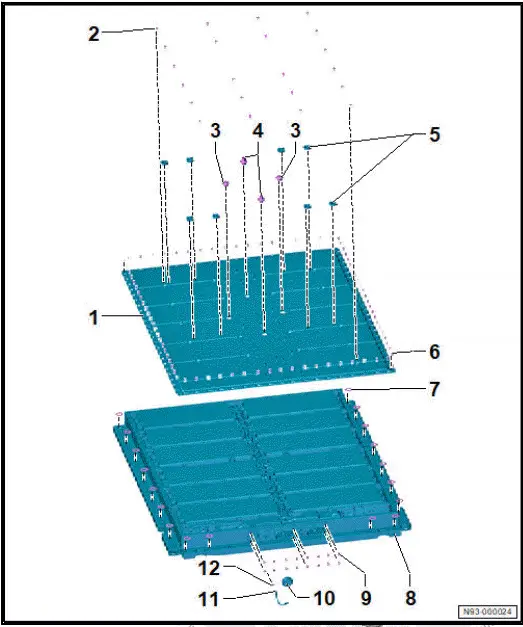 Volkswagen ID.4. Assembly overview - high-voltage battery, removed, 48, 55, 62 kWh