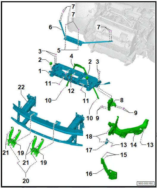 Volkswagen ID.4. Assembly overview - lock carrier 