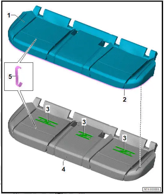 Volkswagen ID.4. Assembly overview - rear bench seat cover and padding 