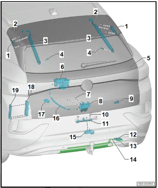 Volkswagen ID.4. Assembly overview - rear lid power opening