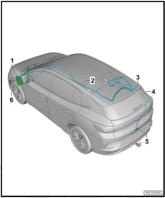 Volkswagen ID.4. Assembly overview - rear window washer system 