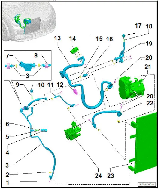 Volkswagen ID.4. Assembly overview - refrigerant lines 