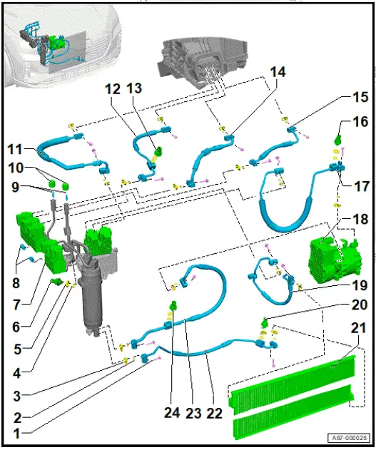 Volkswagen ID.4. Assembly overview - refrigerant lines 