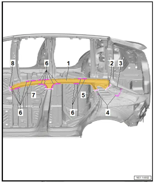 Volkswagen ID.4. Assembly overview - roof side member 