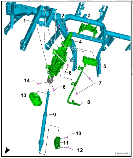 Volkswagen ID.4. Assembly overview - steering column, left-hand drive vehicles