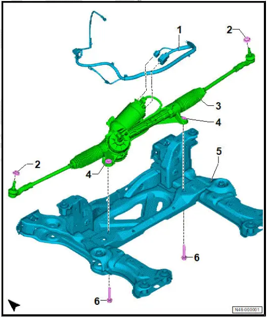 Volkswagen ID.4. Assembly overview - steering rack, left-hand drive